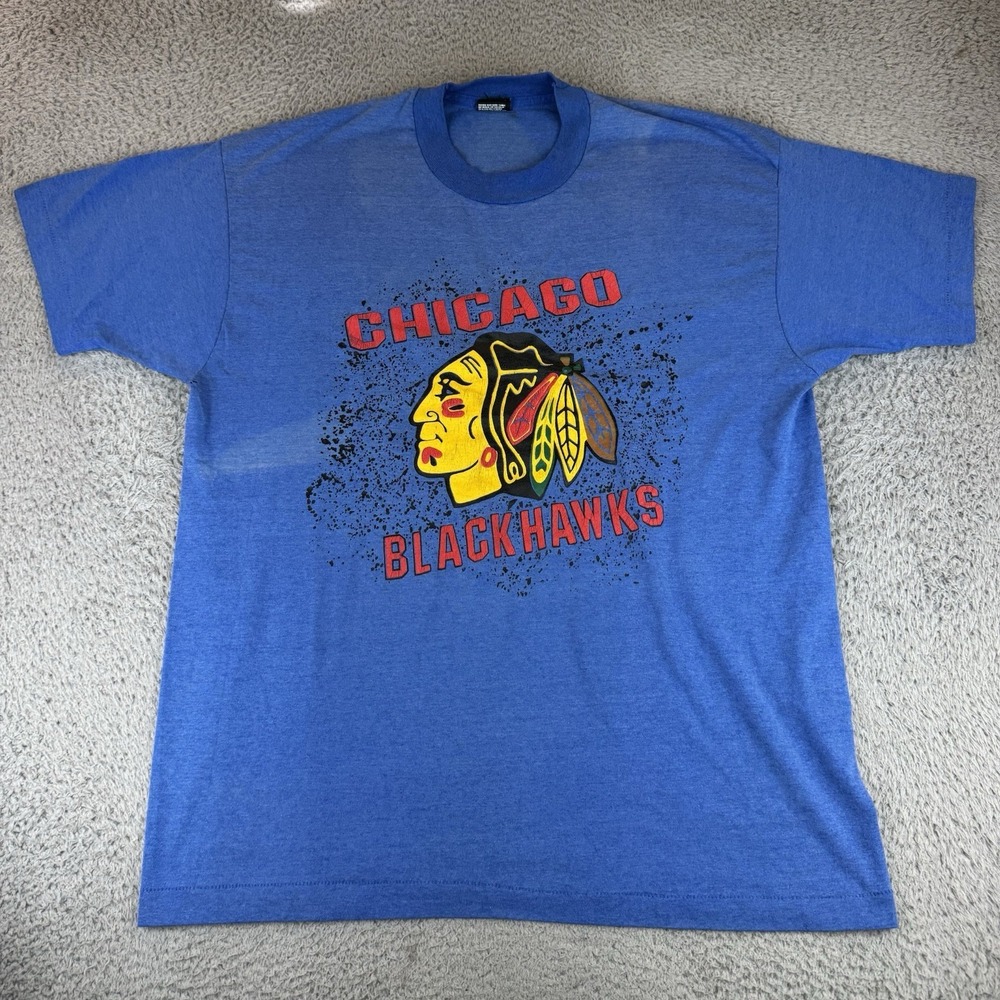 Vintage Chicago Blackhawks Screen Stars Shirt Single Stitch Rare Blue Xl 80s 90s